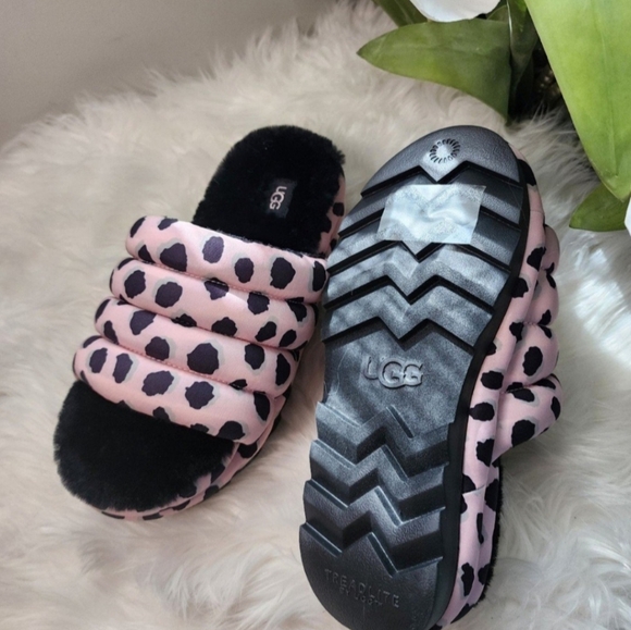 UGG Womens Maxi Slide Cheetah Print Pink Scallop size8 new - Picture 4 of 10